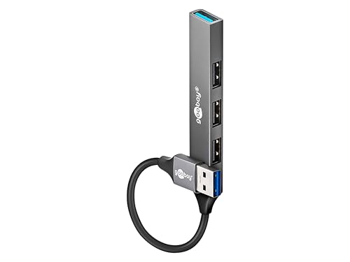 goobay 4-Port USB 3.2 Hub Slim/USB Mehrfachstecker / USB-A zu 4-Fach USB-A Multiport Adapter / Aluminiumgehäuse / 5 Gbit/s / Schwarz