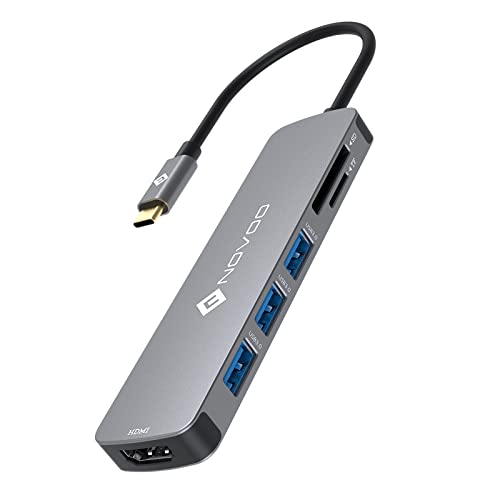 NOVOO USB-C-Hub, USB-C auf HDMI 4K, 3 x USB 3.0, SD- und Micro-SD-Kartenleser, USB-C-Docking-Hub, kompatibel mit Geräten MacBook Air/Pro ChromeBook Pixel Matebook XPS Typ C
