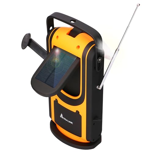 Extralink Power Ranger EPS-6000 Powerbank 6000 mAh UKW-Radio LED-Licht Handkurbel Solarpanel Notbeleuchtung und SOS-Alarmsystem, Schwarz/Gelb