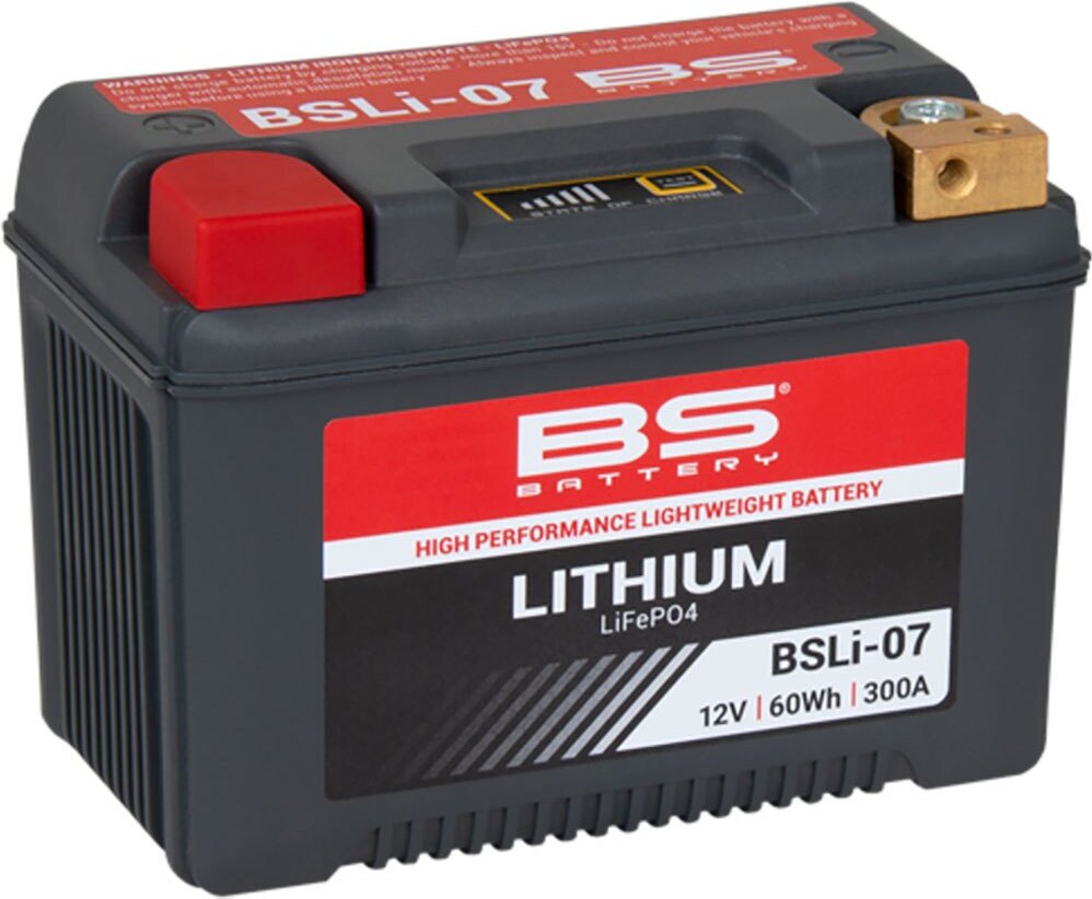 BS Battery BSLI-07 Lithium-Ionen-Batterie, 12,8 V 5Ah, wartungsfrei, leicht, mit Spannungsanzeige, für Motorsportfahrzeuge