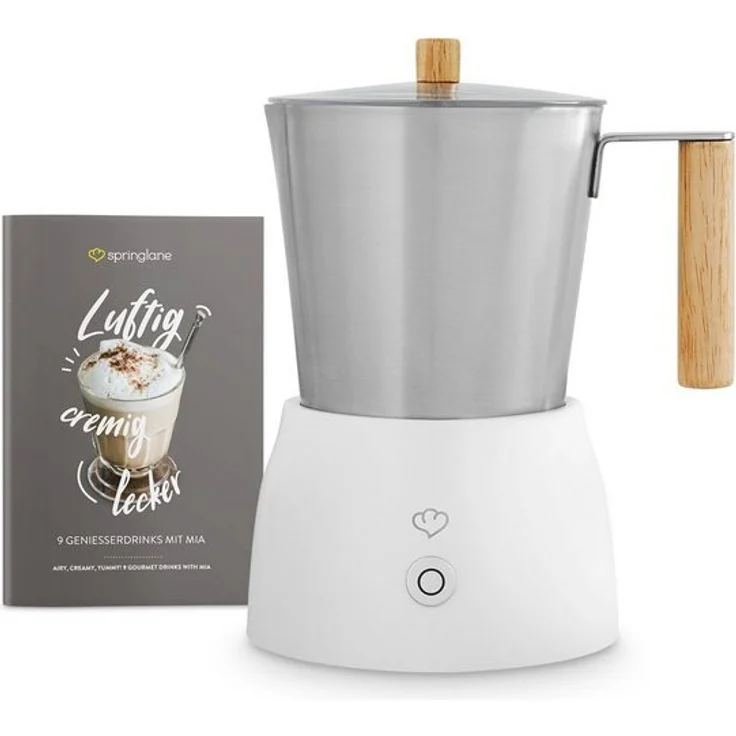 Springlane Milchaufschäumer elektrisch Mia inkl. Rezeptheft, 600 W, Edelstahl, 250 ml, 2 Einsätze – Bild 1