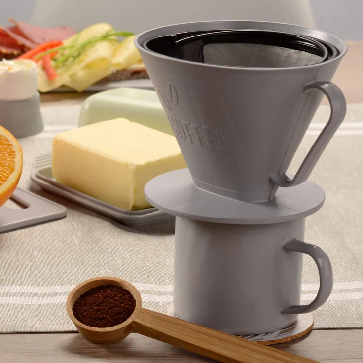 FACKELMANN Filterbehälter Nr. 4, Filterhalter für frischen Kaffee, Kaffeefilter für bis zu 4 Tassen, hochwertiger Handfilter (Farbe: Lichtgrau) – Bild 2