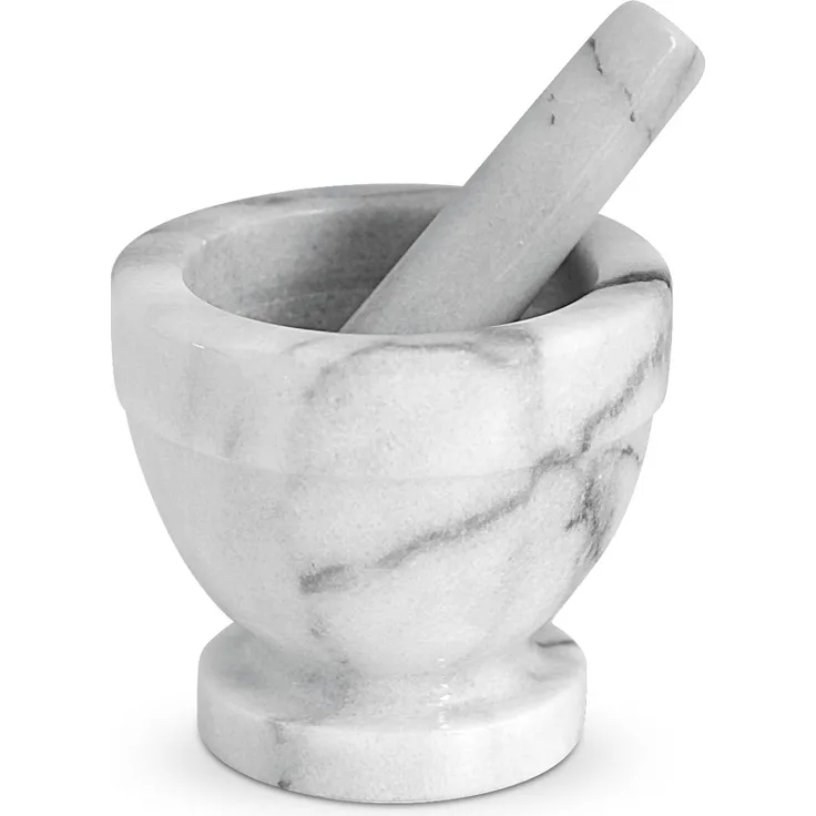 Home Mörser mit Stößel, Marmor, Weiß-Grau, 12 cm