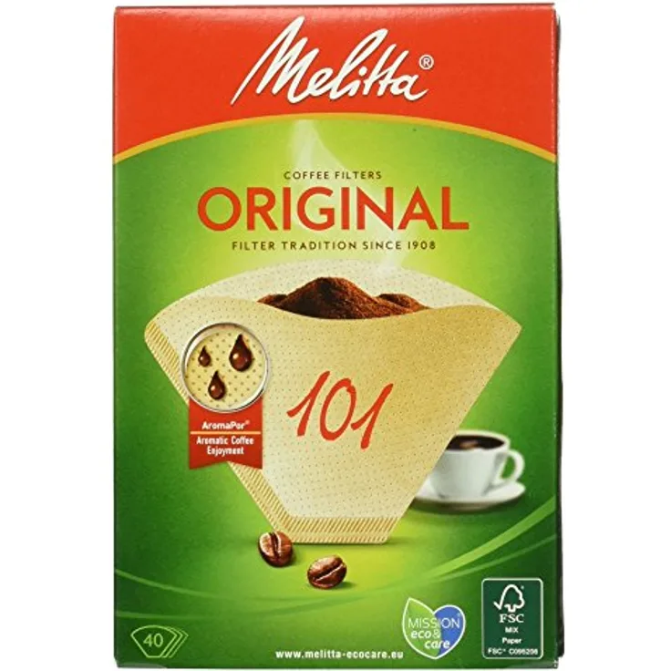 Melitta Filtertüten 101, Aromapor Papier, Naturbraun, 40 Stück