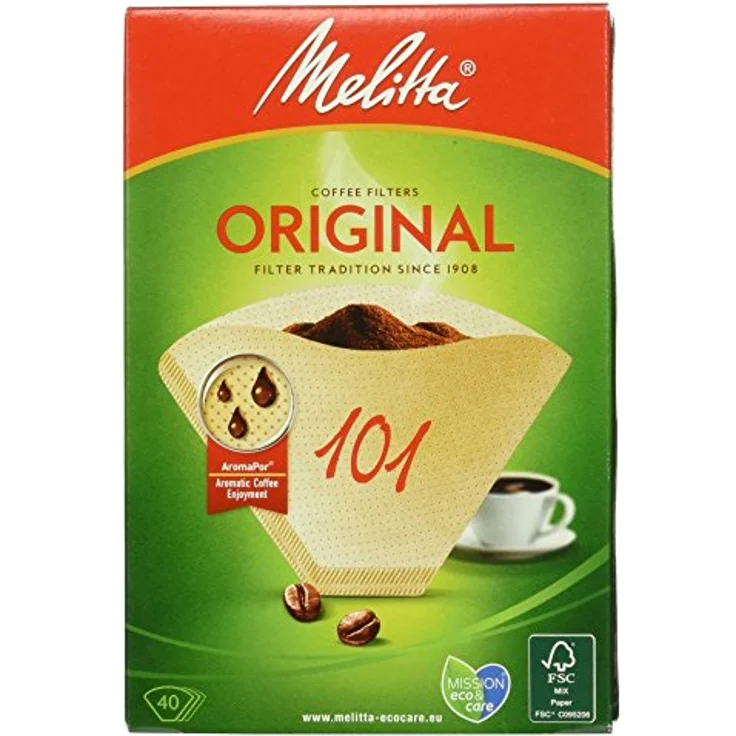 Melitta Filtertüten 101, Aromapor Papier, Naturbraun, 40 Stück