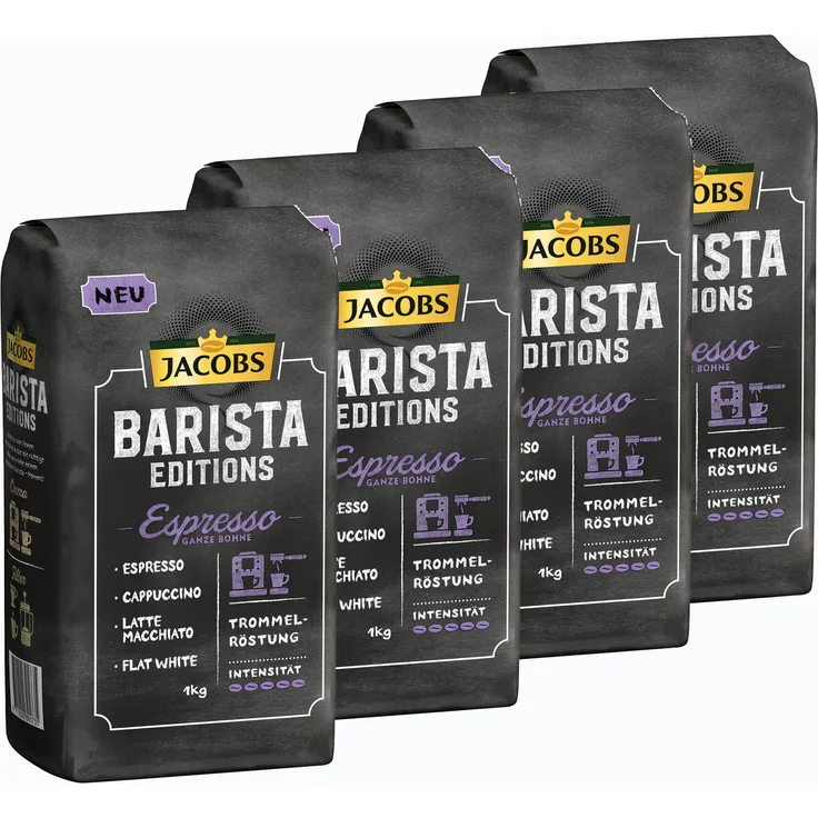 Jacobs Barista Editions Espresso, Bohnenkaffee, ganze Bohnen, Röstkaffee, Kaffeebohnen, 4 x 1000 g