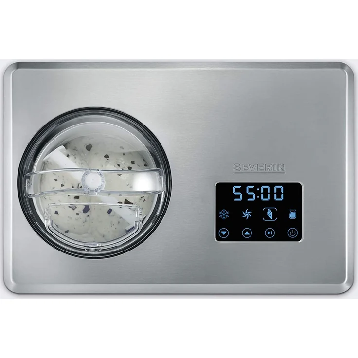 Severin EZ 7405 2-in-1 Eismaschine mit Joghurtfunktion, 180W, inkl. 1 x 2-Liter-Eisbehälter und Rezeptbuch, Digitaler Timer, Deckelöffnung, silber – Bild 3
