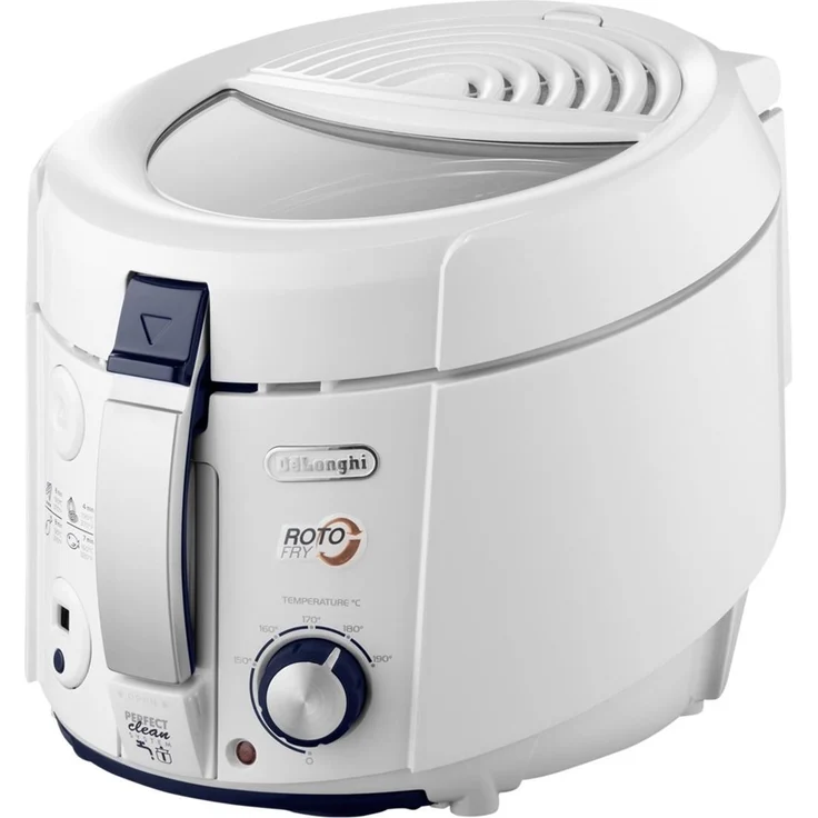 De'Longhi F 38436 Roto Fritteuse, mit Öl, 1800 Watt, 1,5 Liter Fassungsvermögen, mit herausnehmbarem Frittierbehälter, Ölablauffunktion, weiß – Bild 1