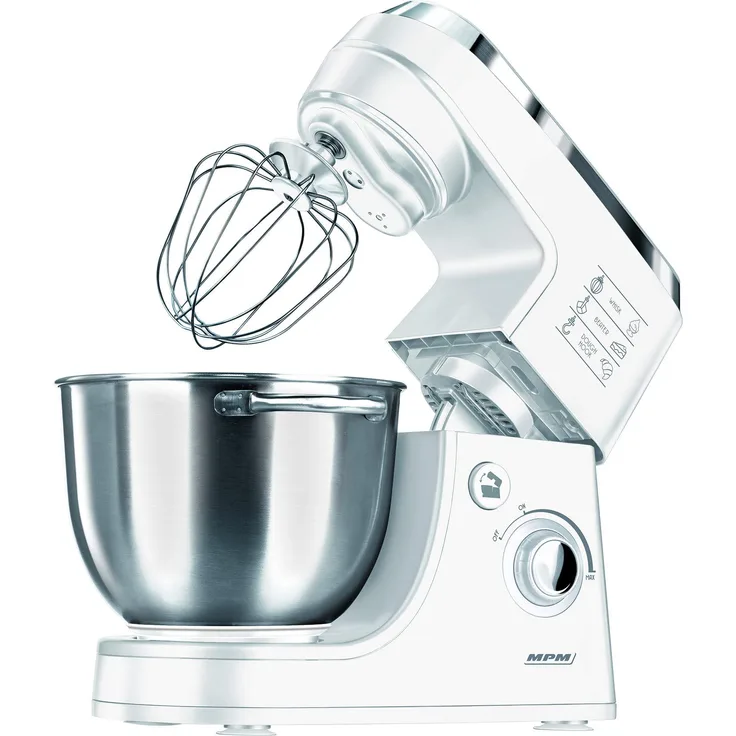 MPM MMR-12 Professioneller Bäckereimischer Orbitaler Küchenroboter, elektronische Geschwindigkeit, 2 x BOL 4,2 Liter, 1000W, weiß, 1000, 4.2 liters