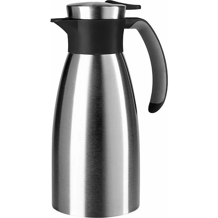 Emsa 508932 Isolierkanne (1 Liter, Quick Tip Verschluss, Soft Grip, Edelstahl) schwarz – Bild 1