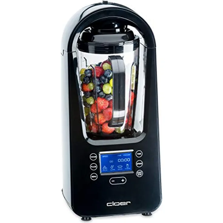 Cloer 6980 Vakuum Standmixer - 800 Watt - 21.000 U-Min. - inkl. Vorratsbehälter-Vakuumventil-Automatikprogramme-Eis-Crush-Funktion-Reinigungsfunktion-schwarz,