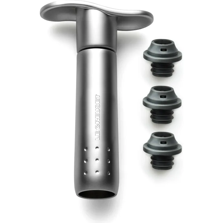 Le Creuset Weinpumpen-Set mit dazupassenden Stöpseln, Weinkonservierung, Gebürstetes Aluminium, Zamak, WA137