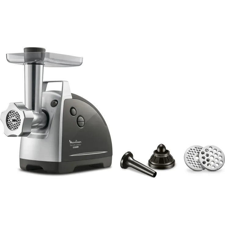 Moulinex ME6868 Meat Mincer Fleischwolf (2200 Watt, 4 Zubehörteile inbegriffen, sicheres Reverse-System) schwarz-silber