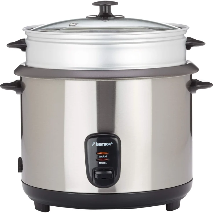 Bestron Großer Reiskocher mit Dampfgar-Aufsatz und Warmhalte-Funktion, 2,8 Liter, 1000 Watt, Edelstahl – Bild 1