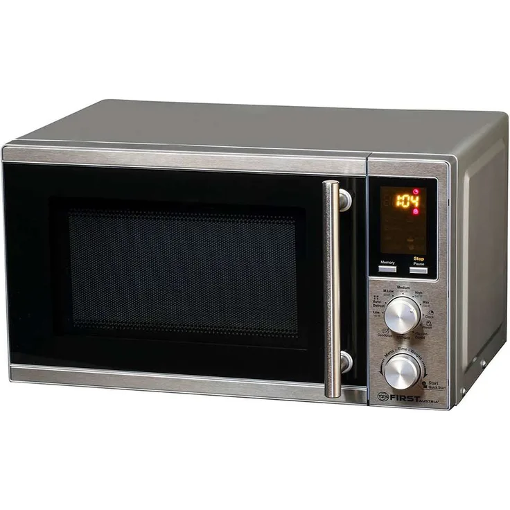 TZS FIRST AUSTRIA Mikrowelle FA-5002-3 mit Grill, Standgerät, 20 Liter Garraum, 700 Watt, Edelstahl, silber