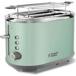 Russell Hobbs Toaster Bubble grün, 2 extra breite Toastschlitze, inkl. Brötchenaufsatz, 6 einstellbare Bräunungsstufen + Auftau- & Aufwärmfunktion, Schnell-Toast-Technologie, 930W, Retro 25080-56