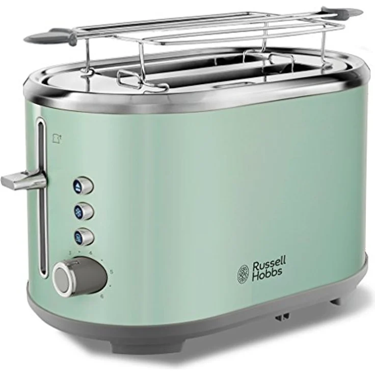 Russell Hobbs Toaster Bubble grün, 2 extra breite Toastschlitze, inkl. Brötchenaufsatz, 6 einstellbare Bräunungsstufen + Auftau- & Aufwärmfunktion, Schnell-Toast-Technologie, 930W, Retro 25080-56