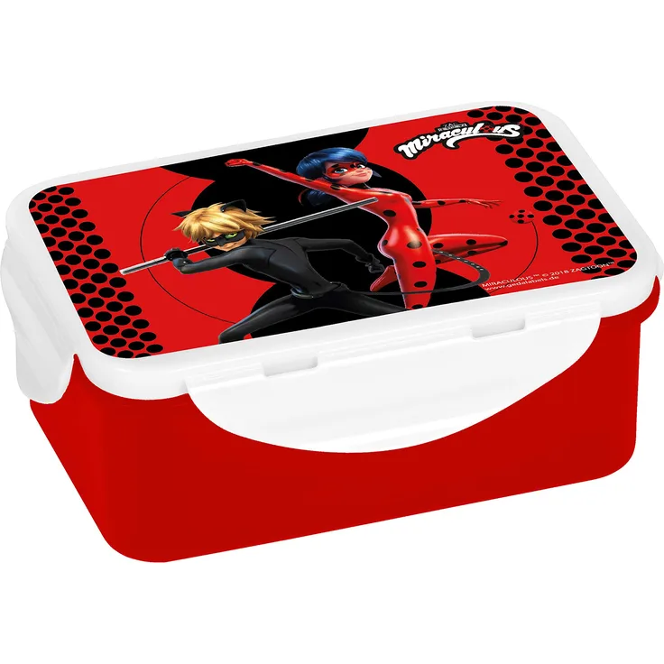 Miraculous Brotdose, Brotbox, Lunchbox, Lunch-Box, Kunststoff, Schwarz-rot, 16x10,5x6,5cm