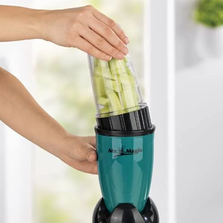 GOURMETmaxx Mr. Magic Smoothie Maker 18-teilig Standmixer, 400W, 8 Funktionen, inkl. To-Go Funktion mit Smoothie Flasche und umfangreichem Zubehör, smaragdgrün, schwarz – Bild 7