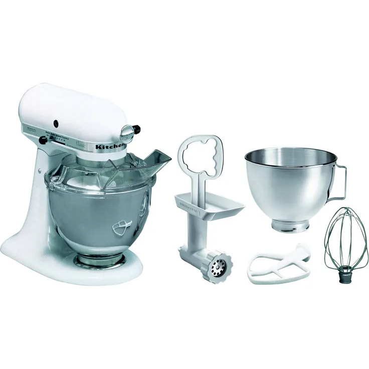 KitchenAid 5KSM45EWHMP Set, weiß, 4,28 Liter, Fleischwolf + 2. Schüssel