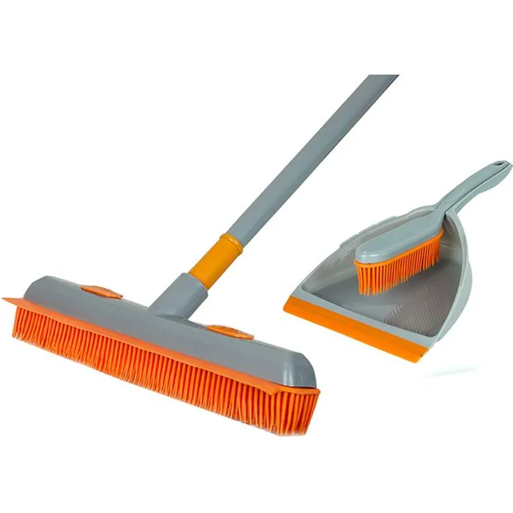 Gravidus 3-teilig Set Gummibesen + Handbesen + Schaufel, grau-orange
