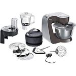 Bosch MUM58A20 CreationLine Küchenmaschine mit Planetenrührwerk, 1000W, 3,9 L Schüssel, 7 Geschwindigkeiten, inkl. Patisserie-Set, Mixer-Aufsatz, Durchlaufschnitzler mit 3 Scheiben, grau-silber, Serie: MUM5