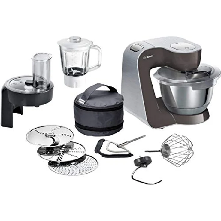 Bosch MUM58A20 CreationLine Küchenmaschine mit Planetenrührwerk, 1000W, 3,9 L Schüssel, 7 Geschwindigkeiten, inkl. Patisserie-Set, Mixer-Aufsatz, Durchlaufschnitzler mit 3 Scheiben, grau-silber, Serie: MUM5 – Bild 1
