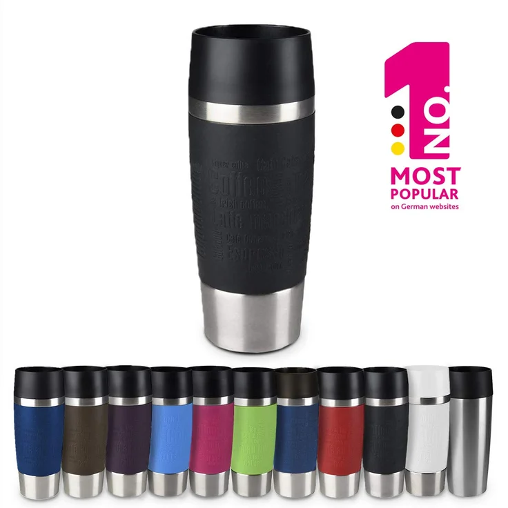 Emsa 513361 Travel Mug Standard-Design, Thermobecher,Isolierbecher, 360ml, hält 4h heiß, 8h kalt, 100% dicht, auslaufsicher, Easy Quick-Press-Verschluss, 360°-Trinköffnung, Farbe schwarz – Bild 1