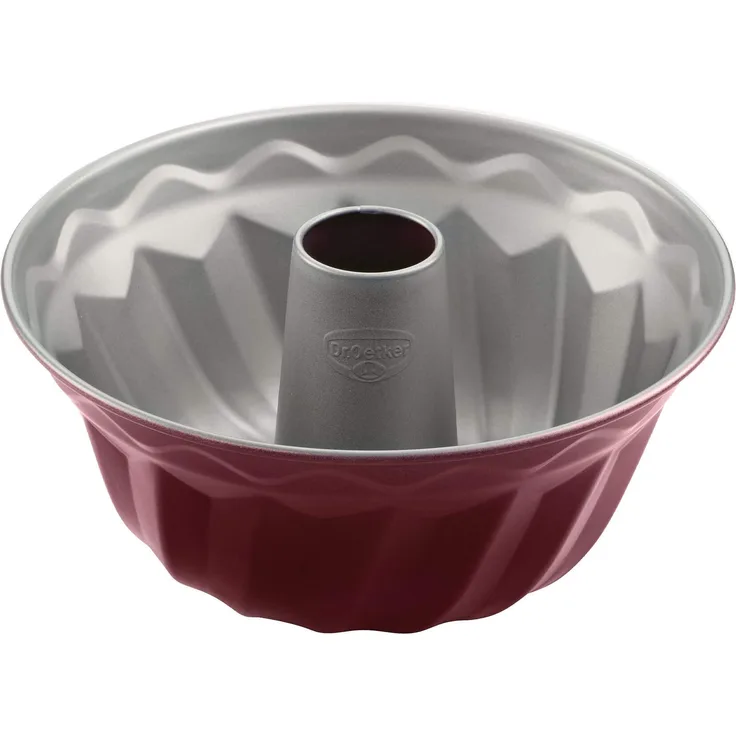 Dr. Oetker Gugelhupfform Ø 22 cm, Backform für Gugelhupf, runde Bundform aus Stahl mit zweifarbiger Antihaftbeschichtung (Farbe: grau-rot), Menge: 1 Stück