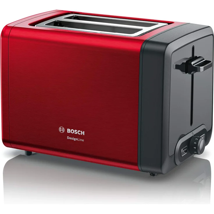 Bosch TAT4P424DE DesignLine Kompakt-Toaster, Auftau-Aufwärmfunktion, versenkbarer Brötchenaufsatz, Abschaltautomatik, 970 W, rot – Bild 1