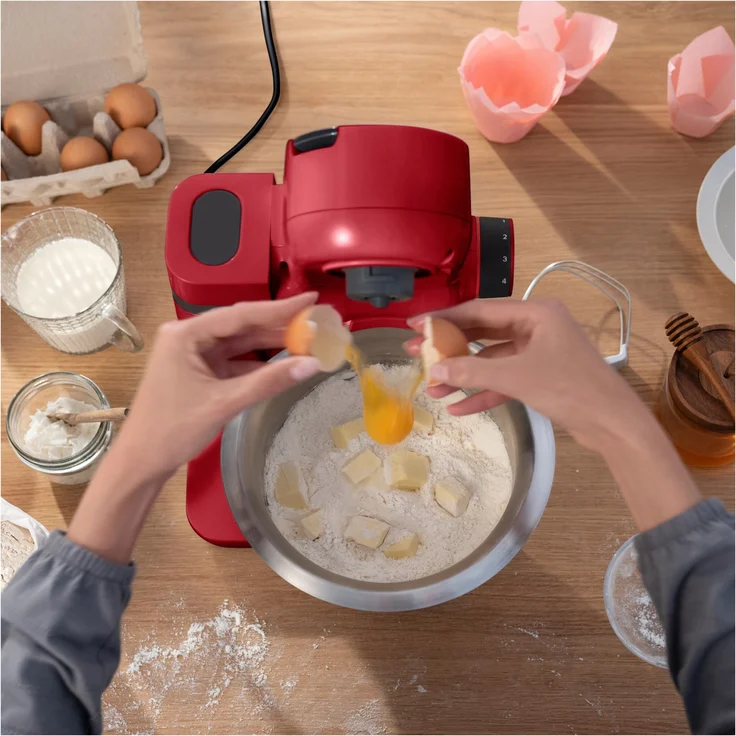 Bosch MUMS2ER01 Küchenmaschine, 700W, 3,8L Schüssel, 4 Geschwindigkeiten, inkl. Patisserie-Set, Durchlaufschnitzler, rot, Serie: MUM2 – Bild 5