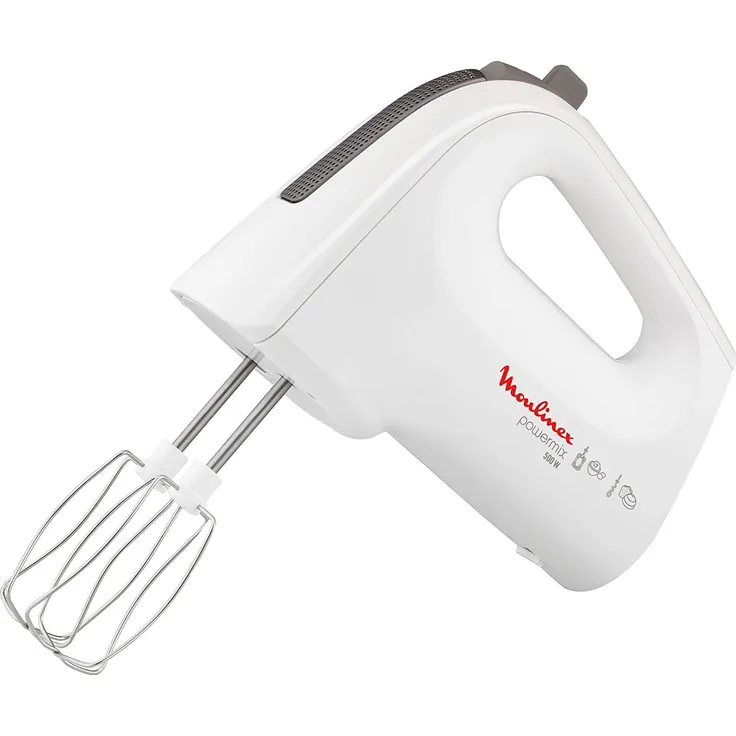 Moulinex HM 6121 Handmixer Powermix Deluxe Edelstahl - 500 Watt - 5 Stufen-inklusiv Edelstahl-Stabmixer, weiß-silber