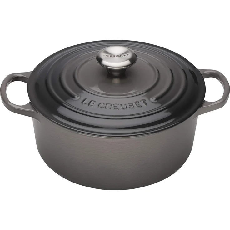 Le Creuset Signature Gusseisen-Bräter mit Deckel, Ø 24 cm, Rund, Für alle Herdarten und Induktion geeignet, Volumen: 4,2 l, Flint – Bild 1