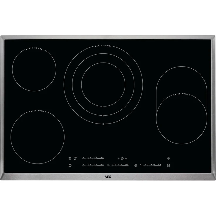 AEG HK854870XB Glaskeramikkochfeld, Autark, Einbaugerät, Betriebsart elektrisch, 4 Zonen, 14 Stufen Regulierung, Breite 76,6 cm, Edelstahlrahmen, schwarz – Bild 1