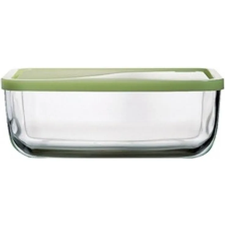 Pasabahce Vorratsdose eckig, Deckel grün, LT 1,7, Glas, transparent, 21 x 13 x 8 cm