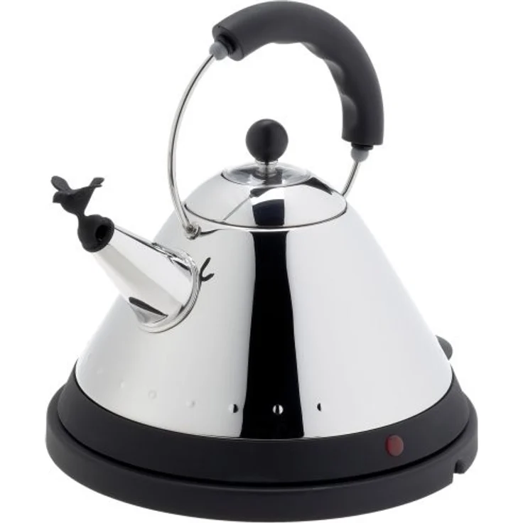 Alessi Elektrischer Wasserkessel Kabelfreier aus Edelstahl mit Griff und Aufsatz aus PA, schwarz