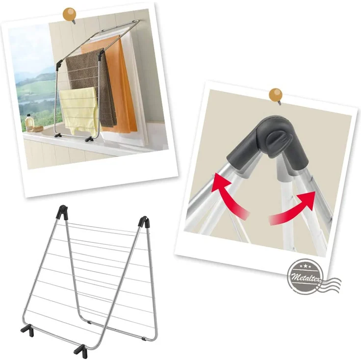 Metaltex 407407031 Nevis Badewannen-Wäschetrockner, mit ca. 7 m Trockenlänge, Silber - Metallic-Grau – Bild 5