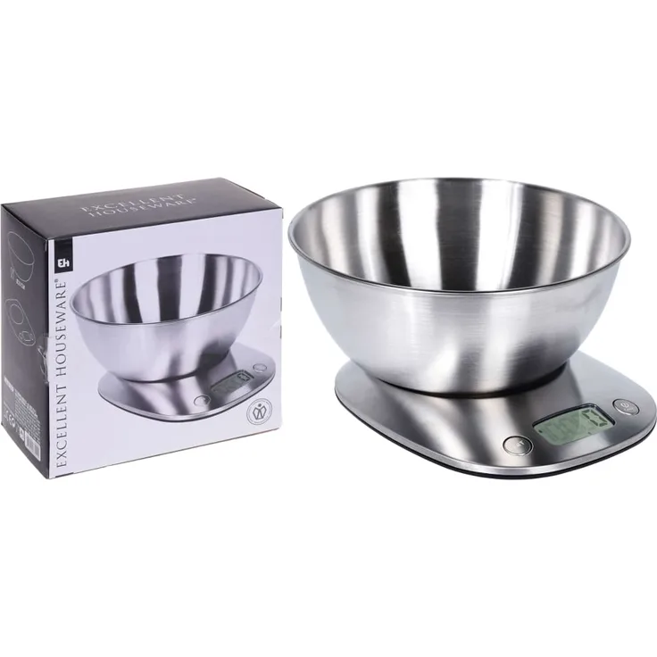 Excellent Houseware Küchenwaage mit Schale Edelstahl