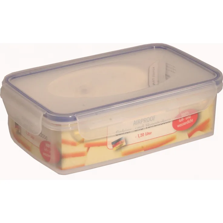 axentia Gefrier-Vorratsdose in Transparent, eckige Butterbrotdose Airproof, temperaturbeständige Brotdose mit 4 praktischen Klapplaschen, Einfrierbare Aufbewahrungsbox mikrowellengeeignet, ca. 1,2 l