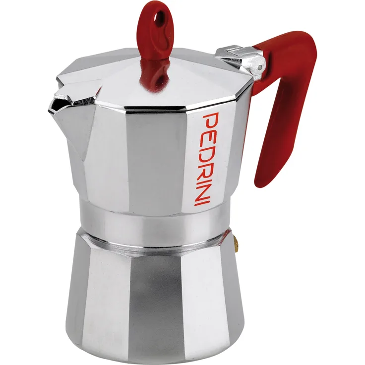 Pedrini 9083 Kaffettiera-3 TZ (150 ml), Aluminium, silber / rot, 3 tazze