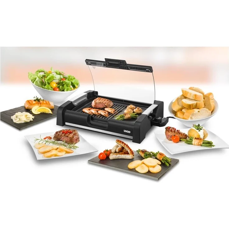 Unold Tischgrill, glatte & geriffelte Grillfläche, Antihaftbeschichtung, schwarz – Bild 4