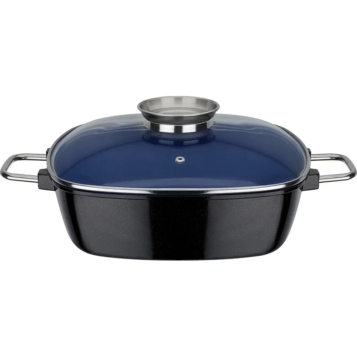 GSW 167413 Ceramica Kobaltblau Induktion Viereckbräter mit Aroma-Glasdeckel 28x28x8,5cm - ca. 5,0 Liter, Aluguss, schwarz-blau, 28 cm, 2-Einheiten