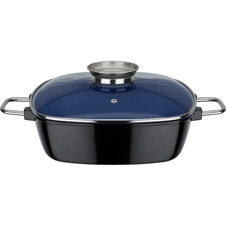 GSW 167413 Ceramica Kobaltblau Induktion Viereckbräter mit Aroma-Glasdeckel 28x28x8,5cm - ca. 5,0 Liter, Aluguss, schwarz-blau, 28 cm, 2-Einheiten