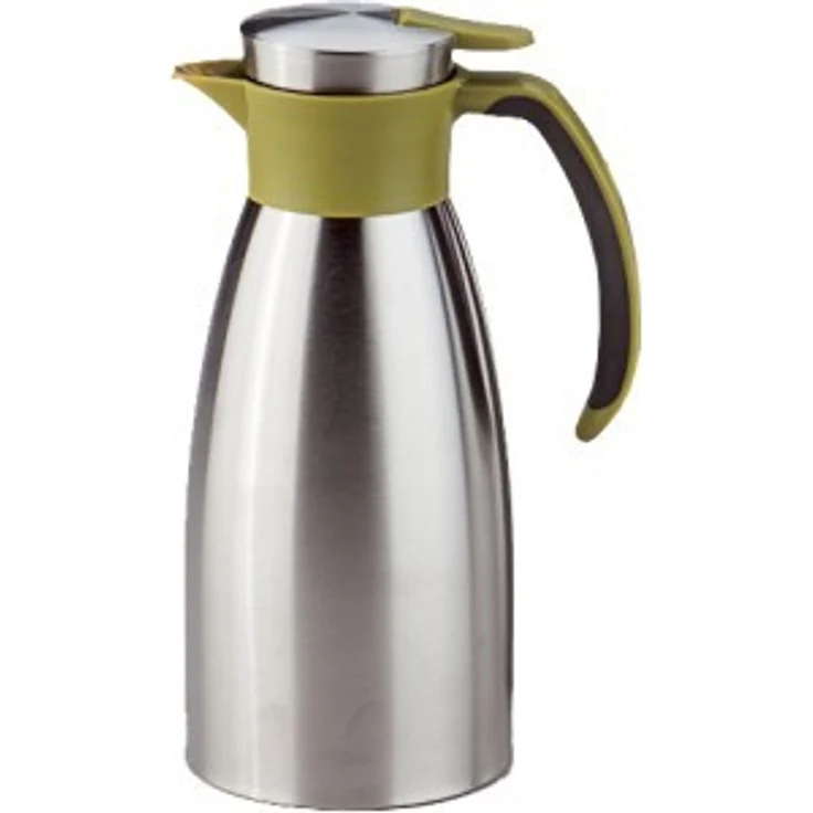 Emsa 512575 Isolierkanne, Edelstahl, 1 Liter, Quick Tip Verschluss, 100% dicht, Grün, Soft Grip – Bild 1