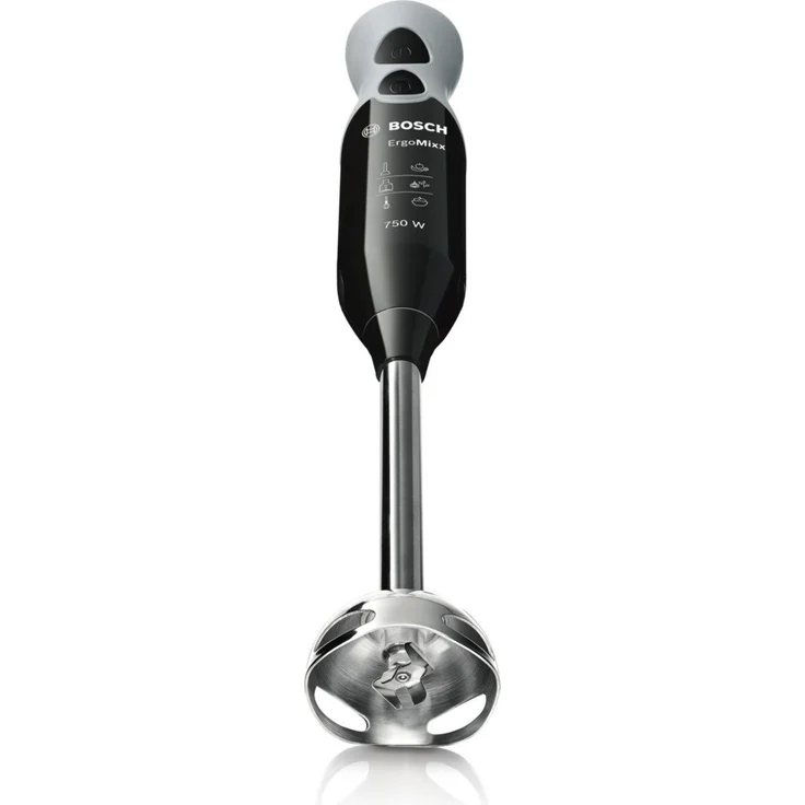 Bosch MSM67170 ErgoMixx Stabmixer-Set (Edelstahl-Mixfuß, Spiralkabel, Zerkleinerer, Schneebesen, Mixbecher, 12 Geschwindigkeitsstufen, 750 Watt) schwarz-grau – Bild 2