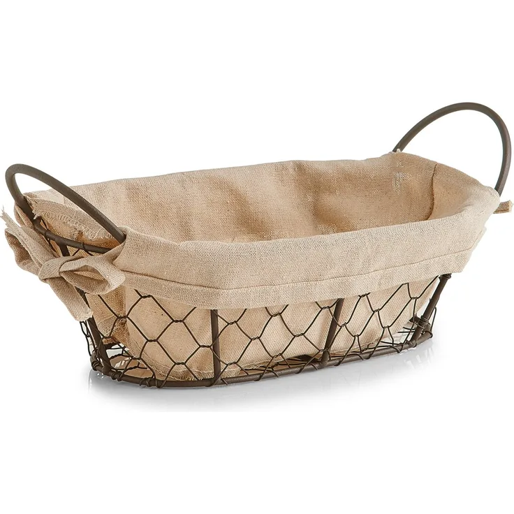 Zeller Brotkörbchen, Draht-Leinen, braun-beige, 26 x 17 x 9 cm