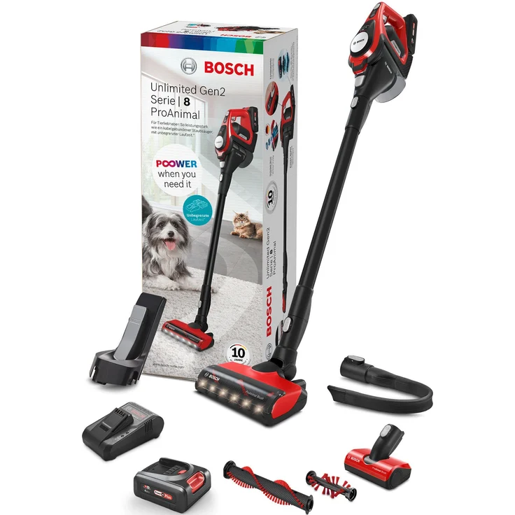 Bosch BCS8224PET Unlimited Gen2 Serie 8 Handstaubsauger, 65 min Akkubetrieb, Akkuwechsel-Option, schwarz-rot – Bild 14