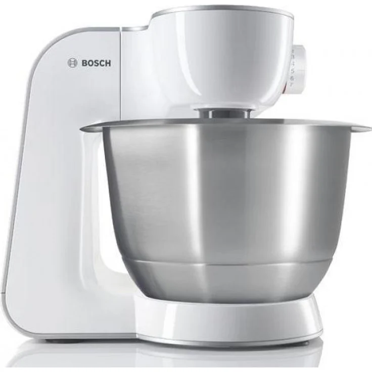 Bosch MUM58W20 CreationLine Küchenmaschine mit Planetenrührwerk 1000W, 7 Geschwindigkeiten, 3,9L Schüssel, inkl. Patisserie-Set, Standmixeraufsatz, Durchlaufschnitzler, weiß-silber, Serie: MUM5 – Bild 2