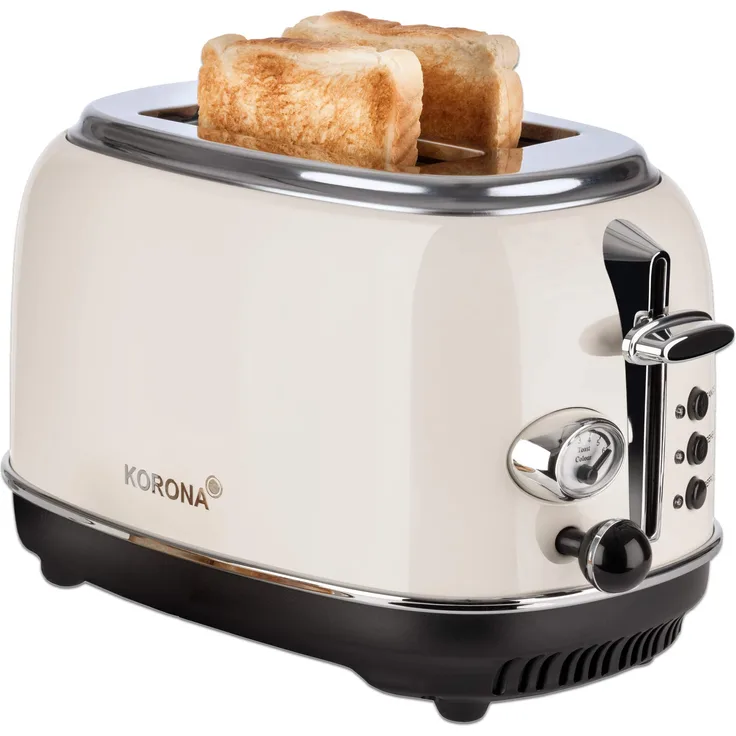 Korona 21666 Toaster, 2 Scheiben, Creme, Röstgrad-Anzeige, auftauen, rösten, aufwärmen, 810 Watt, Brötchen-Aufsatz, Krümel-Schublade, Brotscheiben-Zentrierung