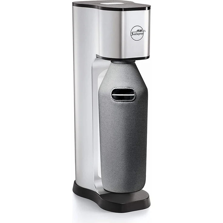 Sodapop Joy Prestige metal silver inklusive 2 Glaskaraffen 2 Neopren Bottle-Shirts und 1 CO2-Zylinder für 60L Sprudelwasser Soda Wasseraufbereiter Trinkwassersprudler – Bild 3
